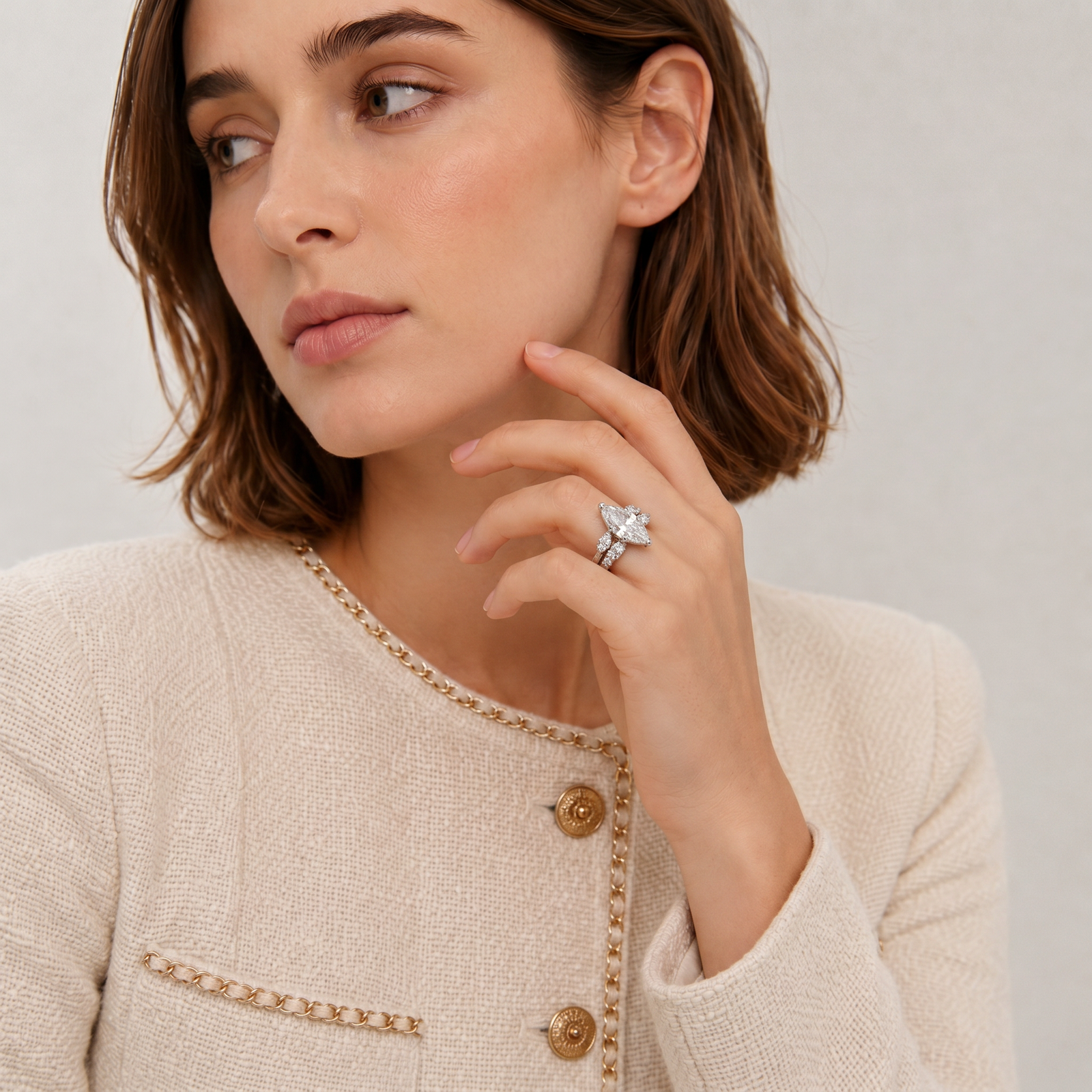 Marquise Moissanite Bridal Ring Set