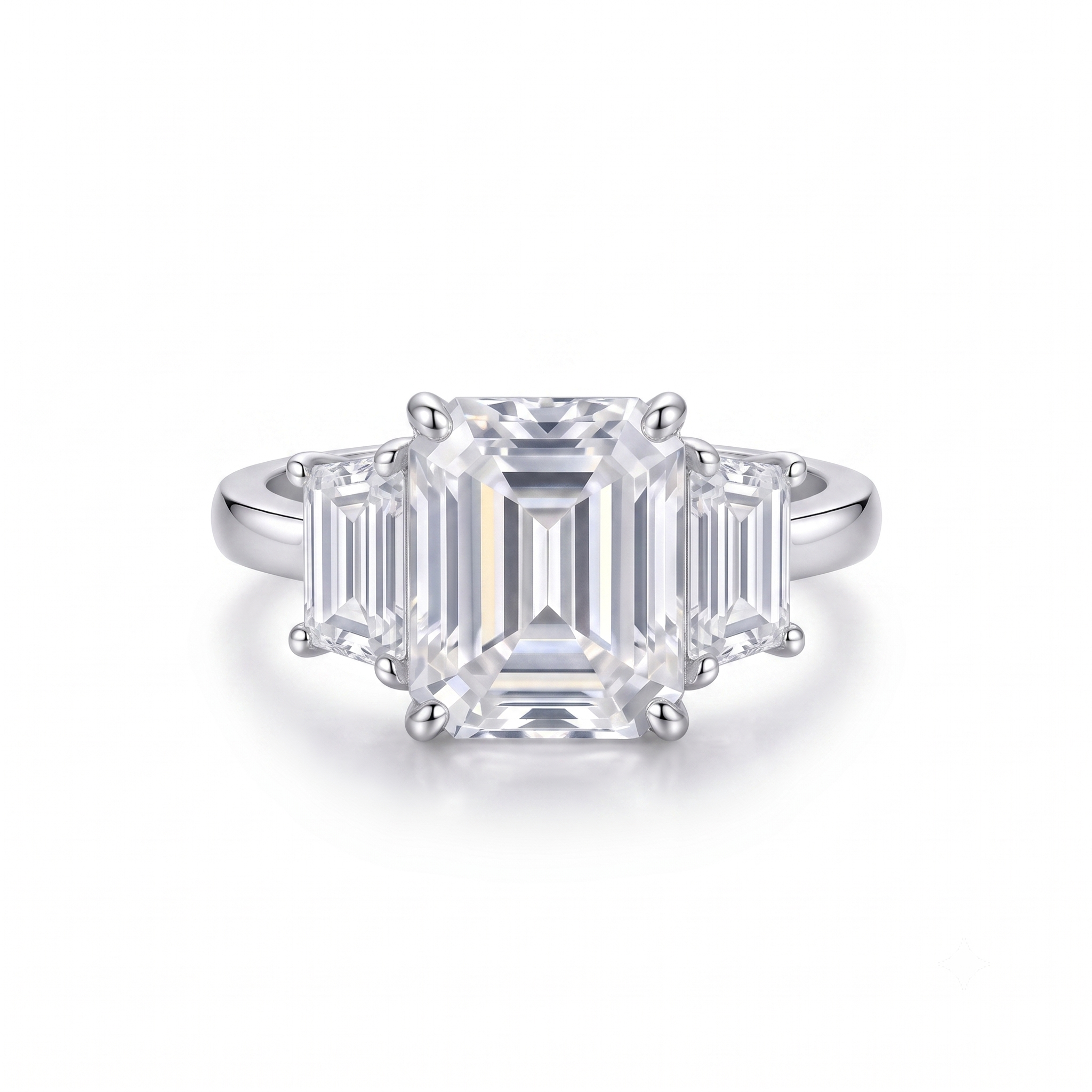 Emerald Moissanite Three Stone Step Ring