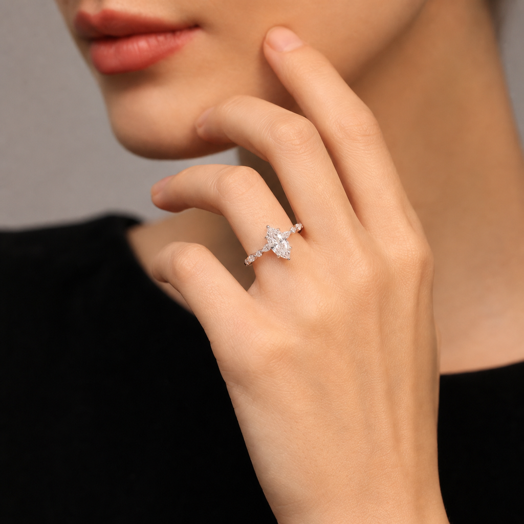 Marquise Moissanite Alternating Band Ring