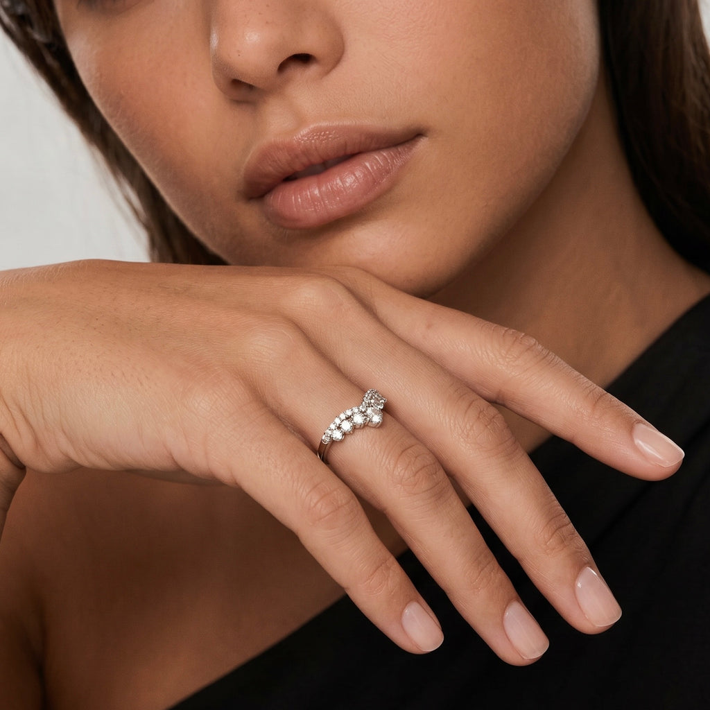 Round Moissanite Double Layer Crown Ring