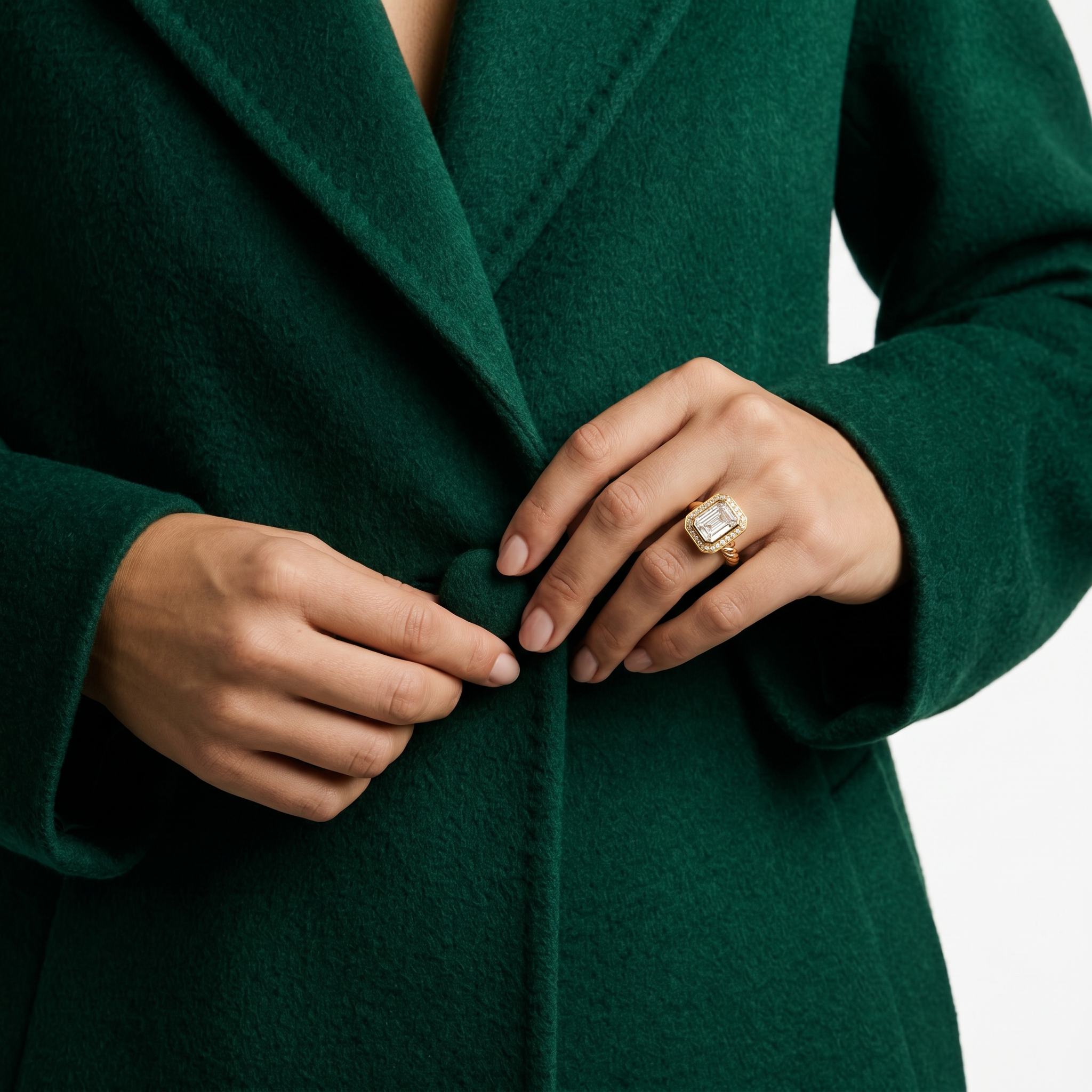 5ct Emerald Lab Diamond Halo Rope Ring