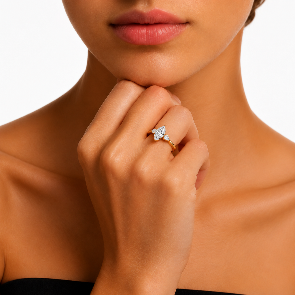 5ct Marquise Lab Diamond Star-Engraved Ring