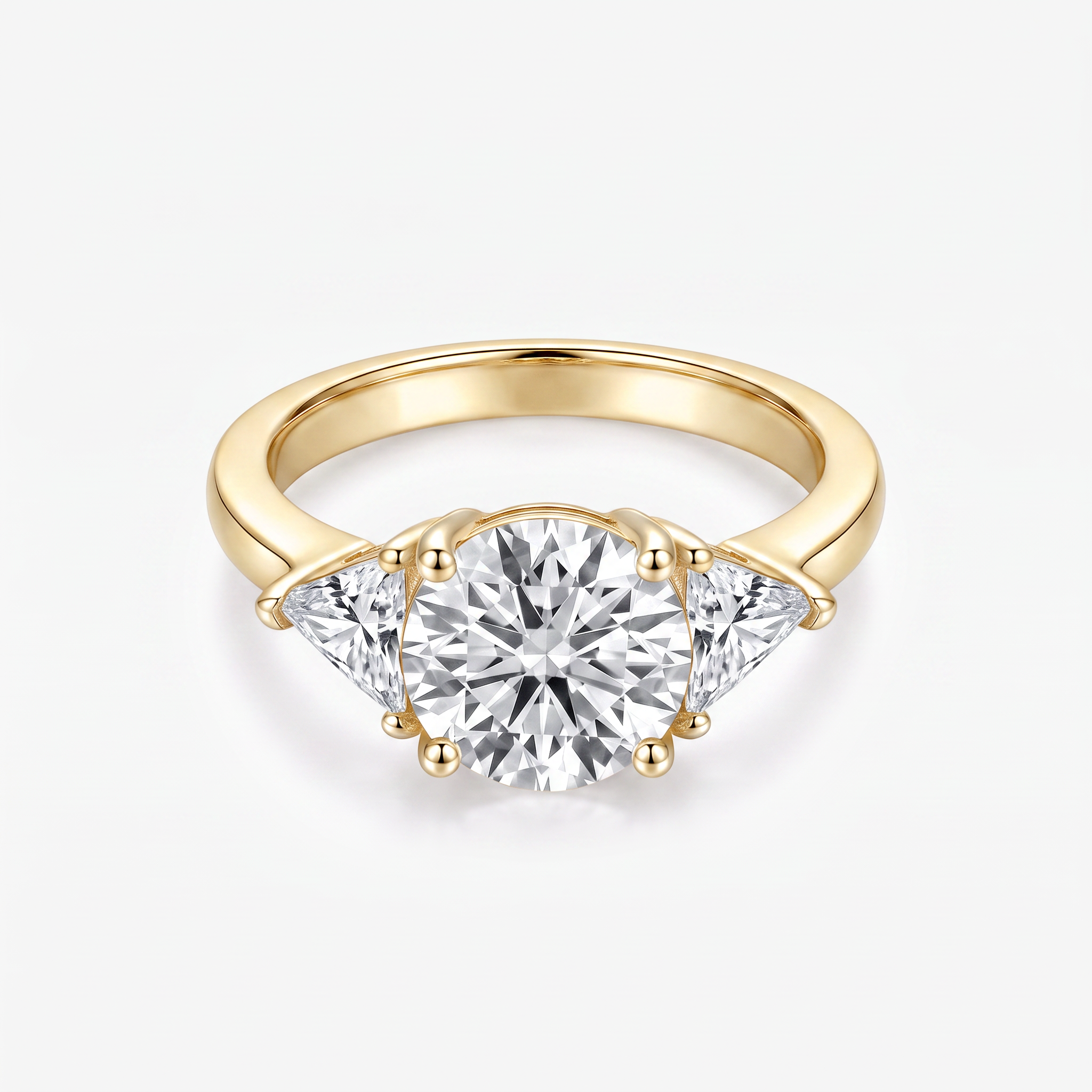 Round Moissanite Trillion Three Stone Ring