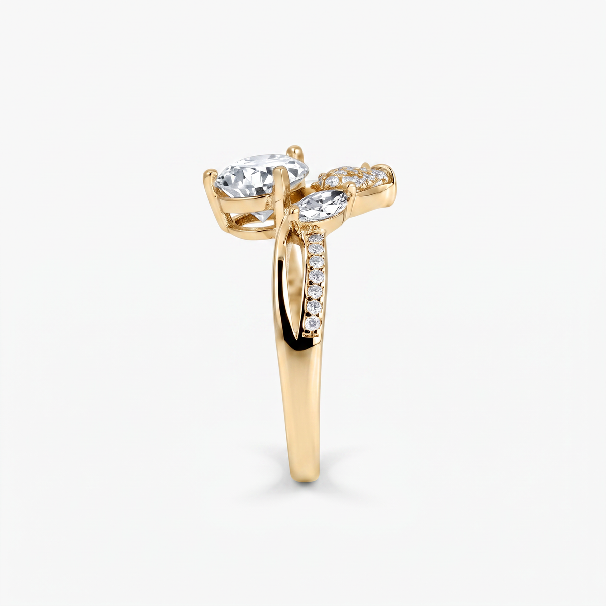 Pear Moissanite Butterfly Wing Pavé Ring