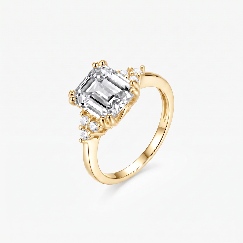 Emerald Moissanite Cluster Side Stone Ring