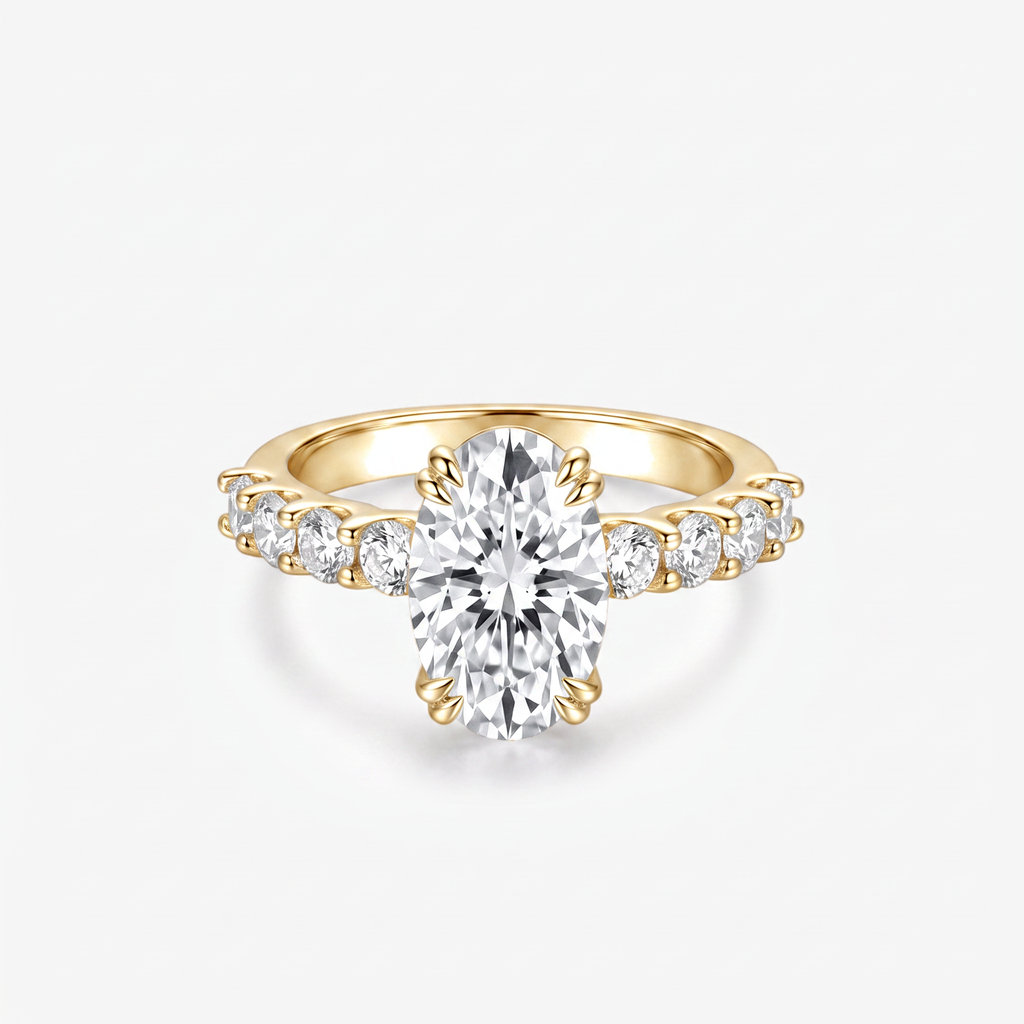 Oval Moissanite Graduated Shoulder Ring