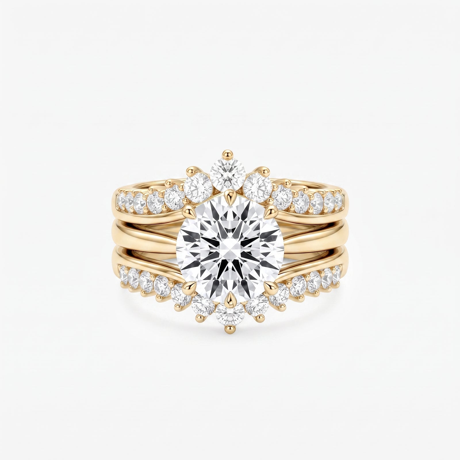 Round Moissanite Crown Bridal Ring Set