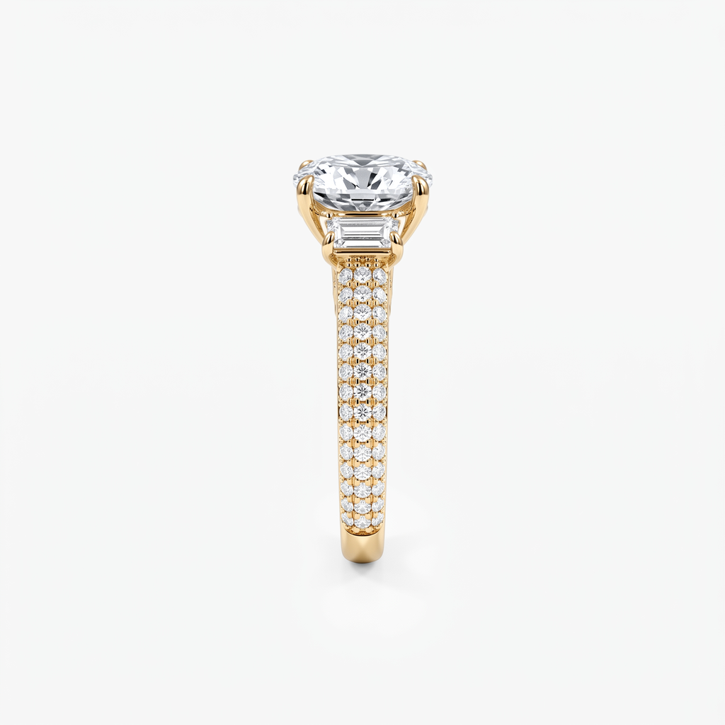 Cushion Moissanite Emerald Side Pavé Ring