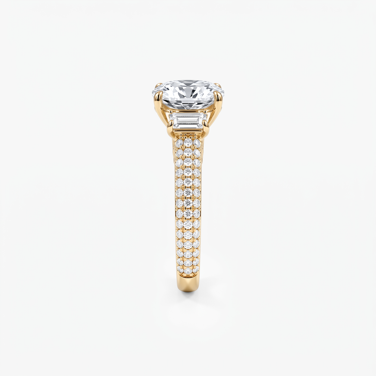 Cushion Moissanite Emerald Side Pavé Ring