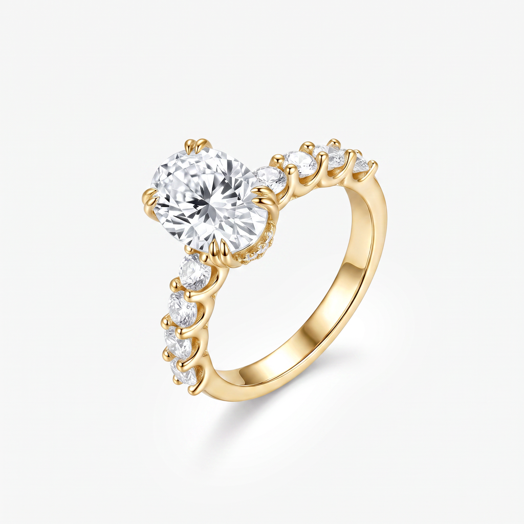 Oval Moissanite Graduated Shoulder Ring