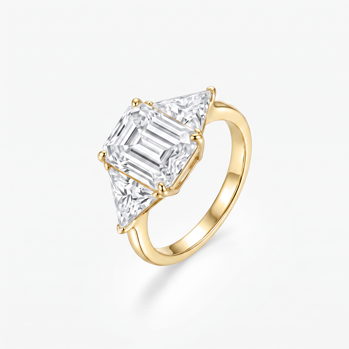Emerald Moissanite Trillion Three Stone Ring
