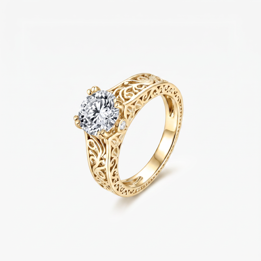 Round Moissanite Vintage Filigree Solitaire Ring