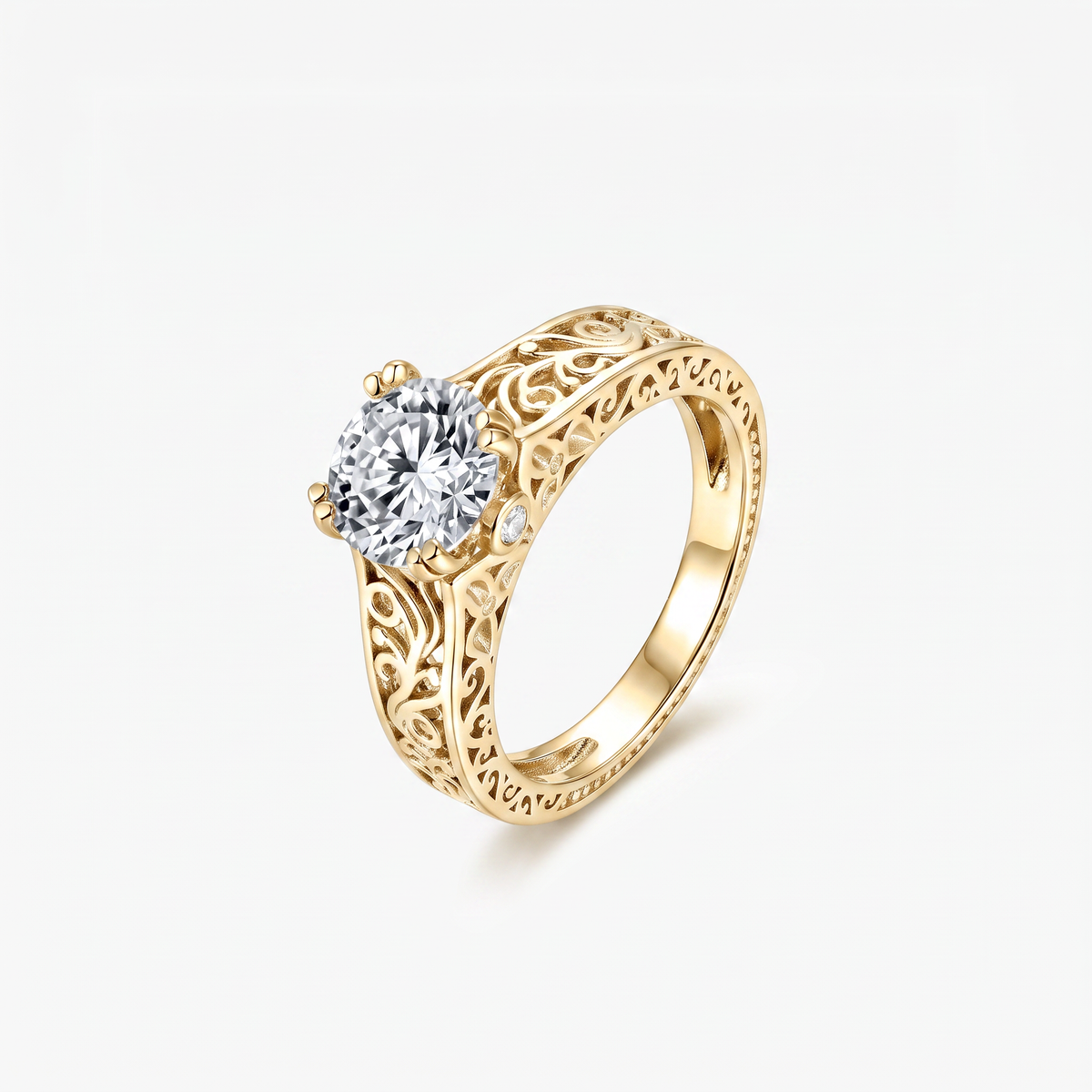 Round Moissanite Vintage Filigree Solitaire Ring