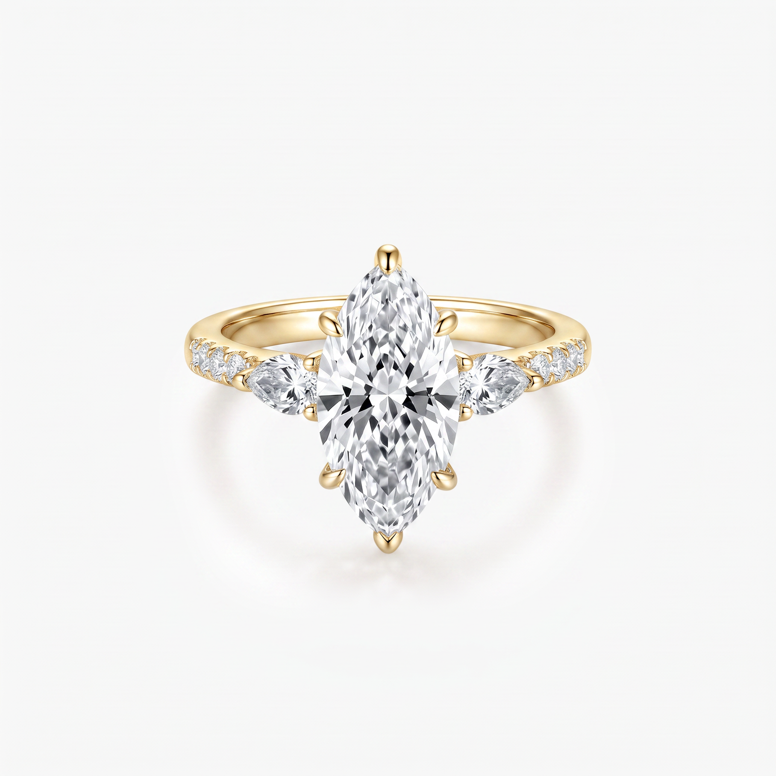 Marquise Moissanite Three Stone Pavé Ring