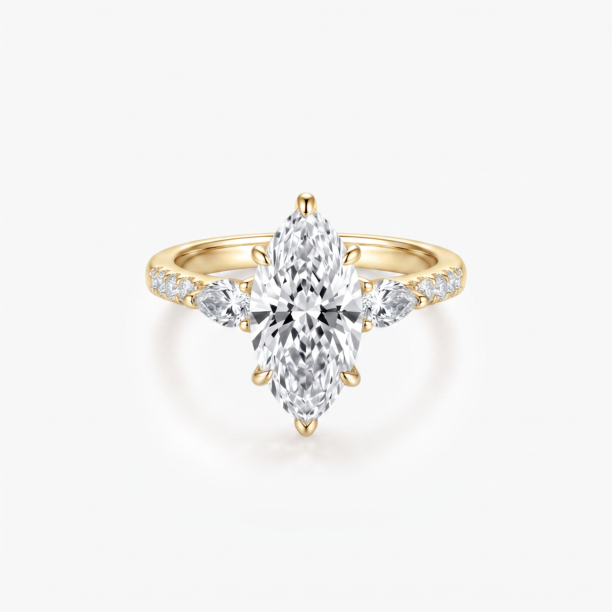 Marquise Moissanite Three Stone Pavé Ring