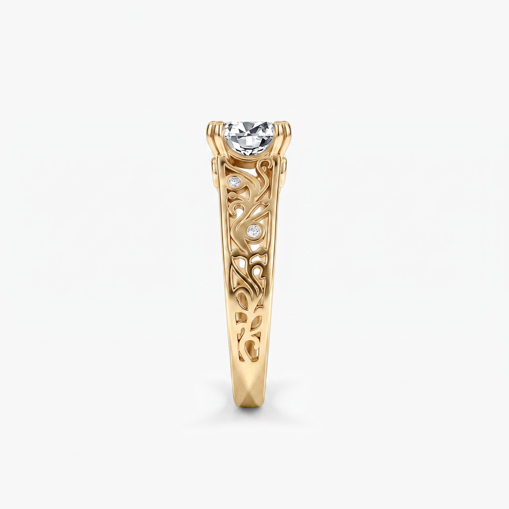 Round Moissanite Vintage Filigree Solitaire Ring