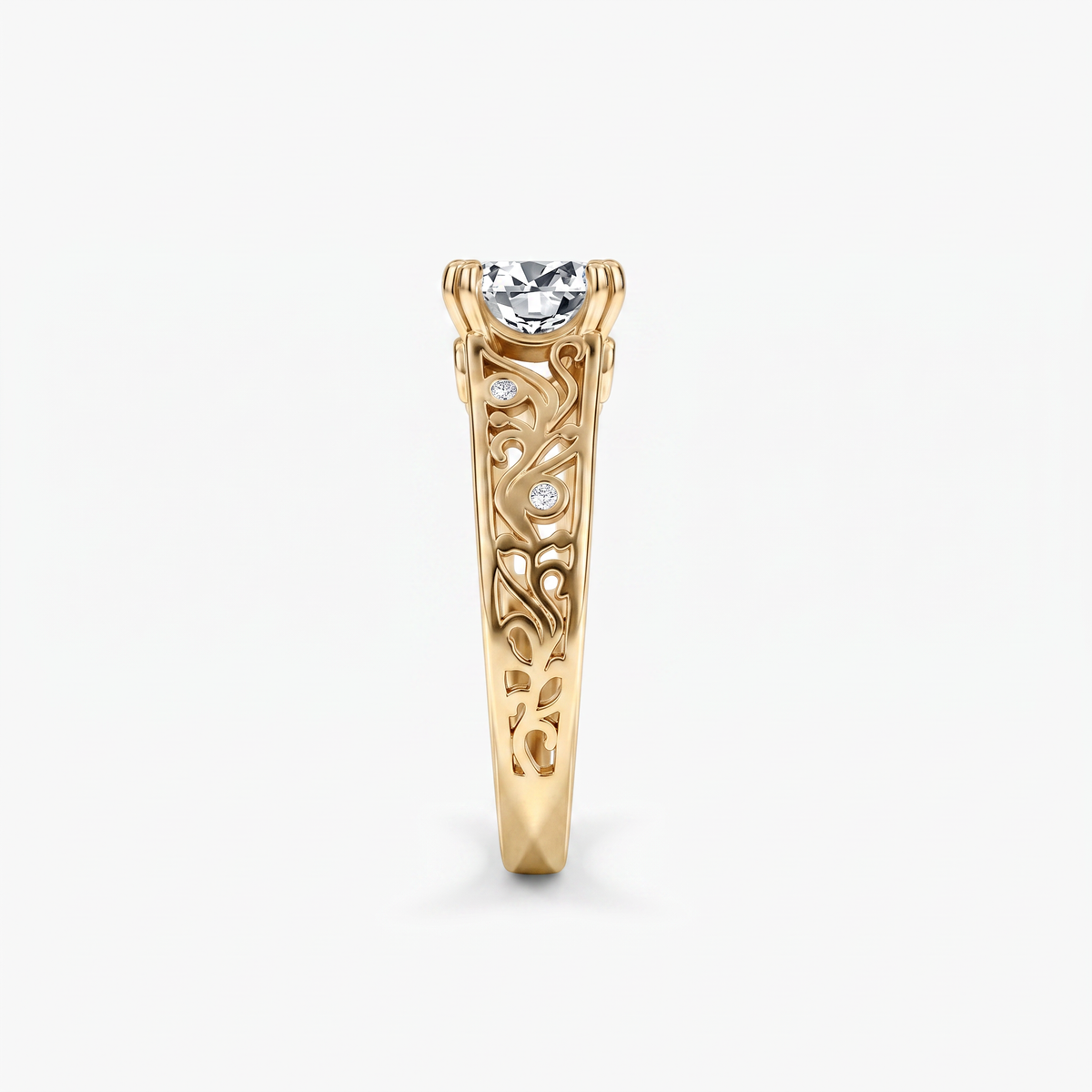 Round Moissanite Vintage Filigree Solitaire Ring