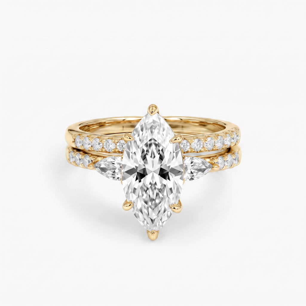 Marquise Pear Moissanite Bridal Ring Set