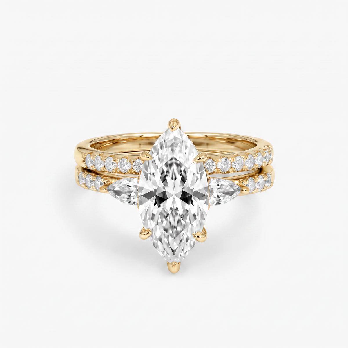 Marquise Pear Moissanite Bridal Ring Set
