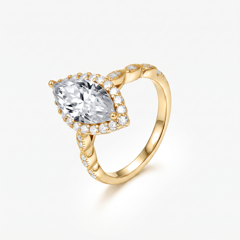 Marquise Moissanite Halo Pavé Ring