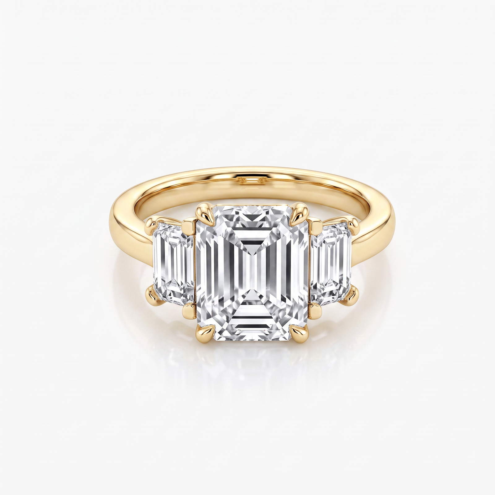 Emerald Moissanite Baguette Three Stone Ring