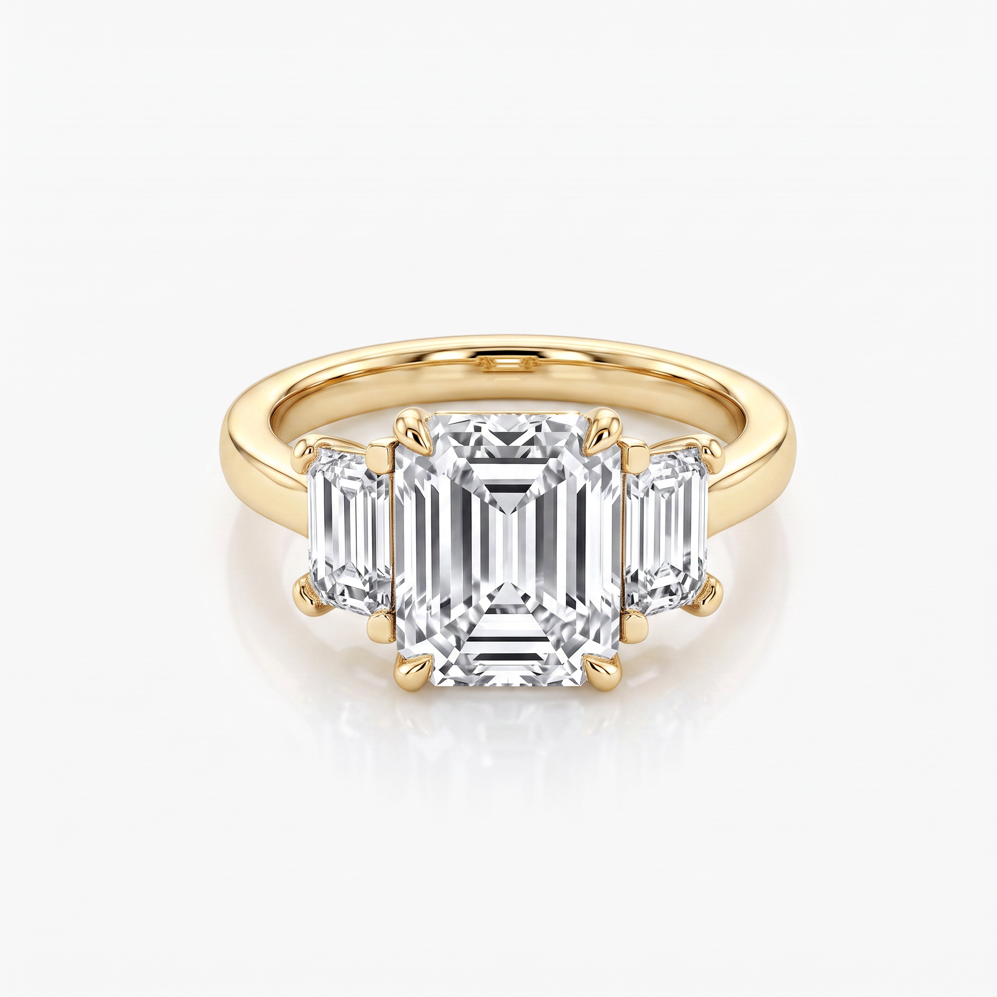 Emerald Moissanite Baguette Three Stone Ring