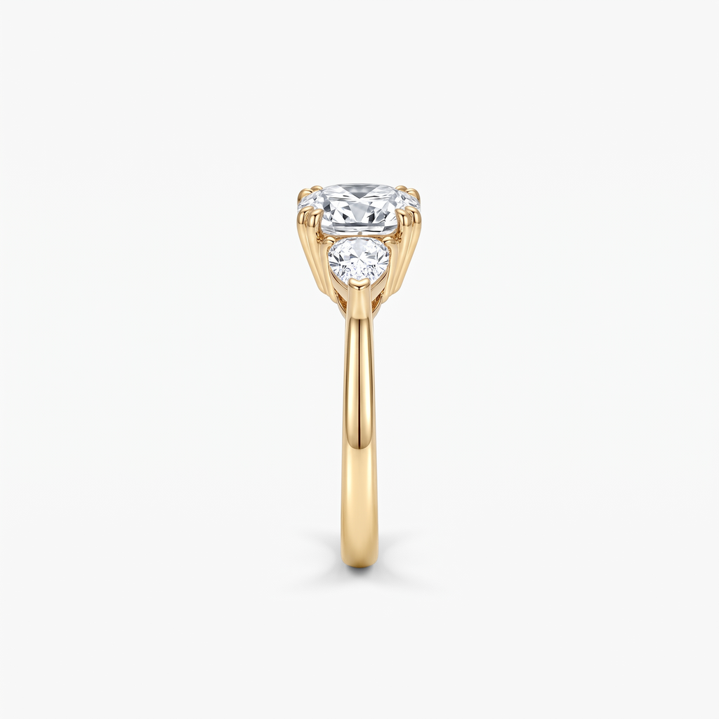 Cushion Moissanite Trillion Three Stone Ring