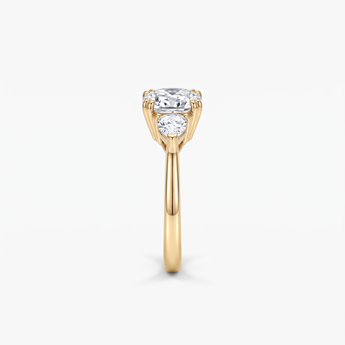 Cushion Moissanite Trillion Three Stone Ring
