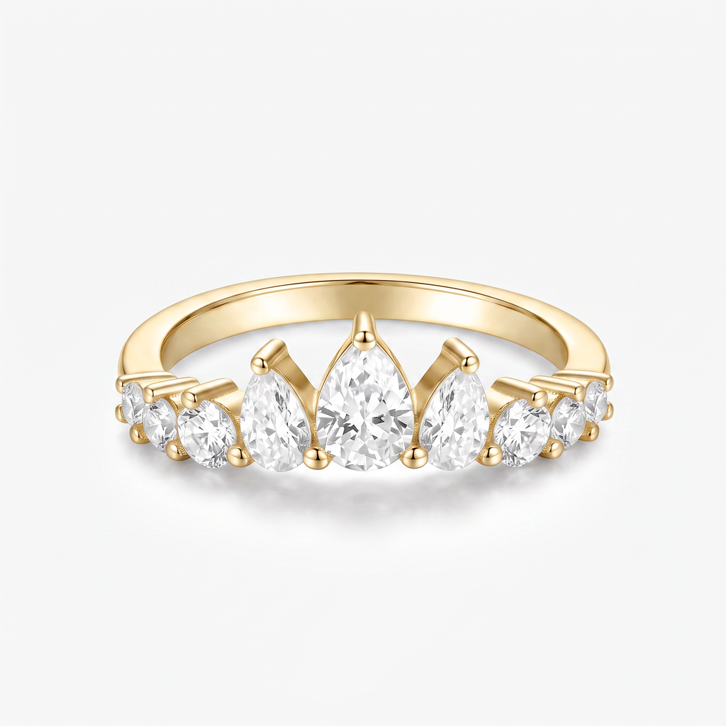 Pear Moissanite Crown Tiara Band Ring
