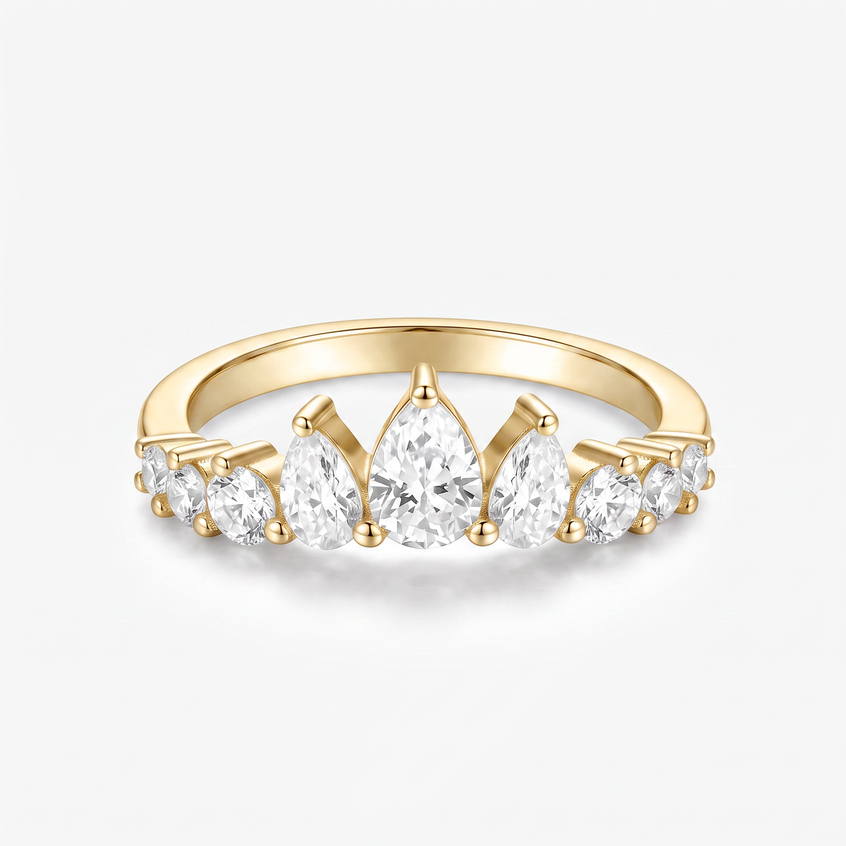 Pear Moissanite Crown Tiara Band Ring