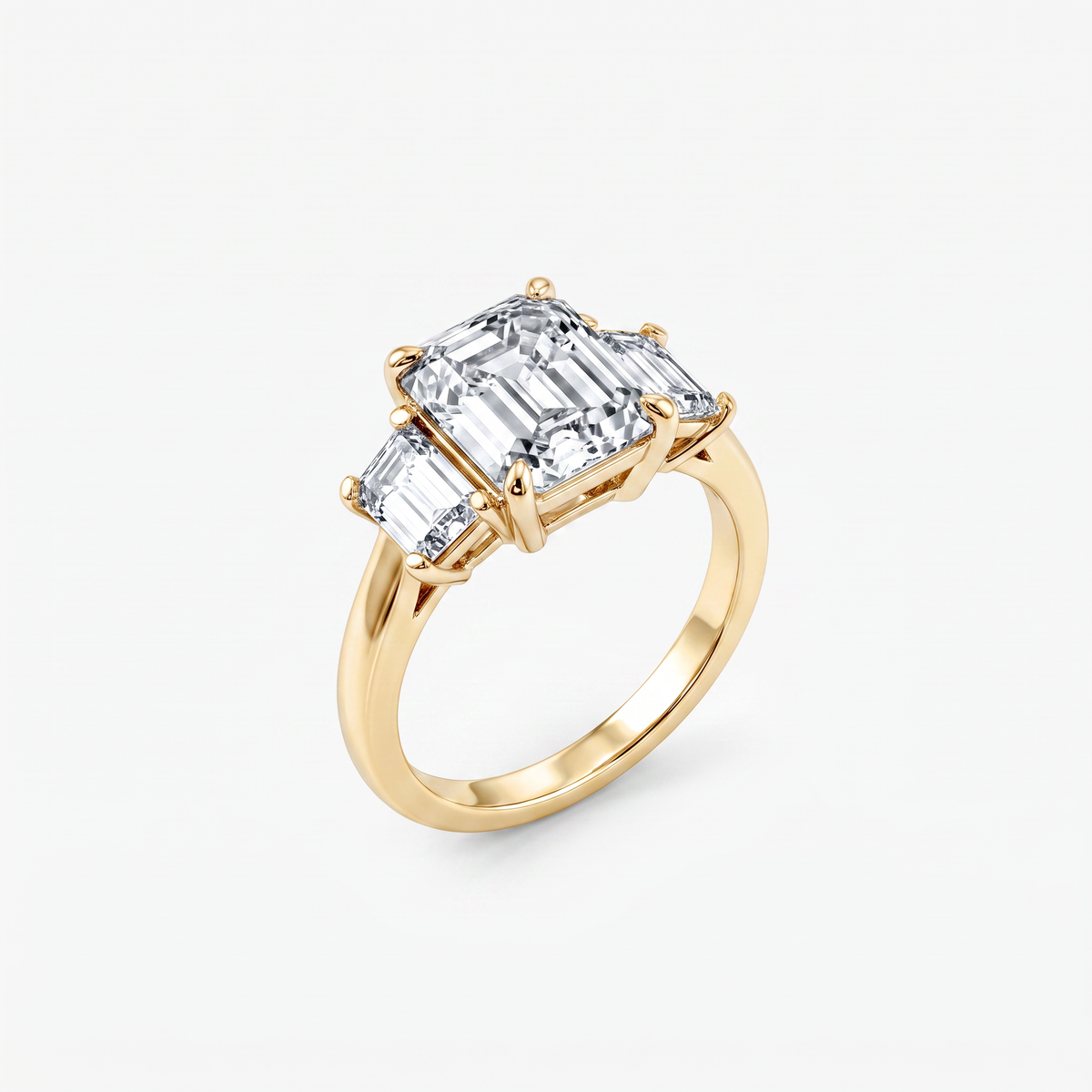 Emerald Moissanite Baguette Three Stone Ring