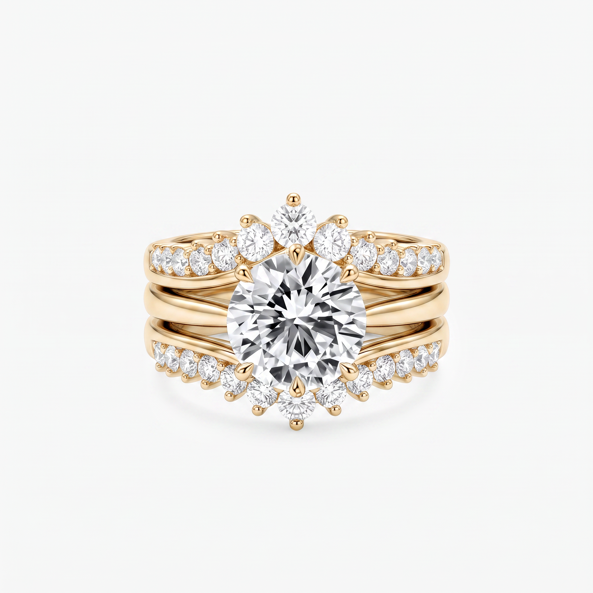 Round Moissanite Crown Bridal Ring Set