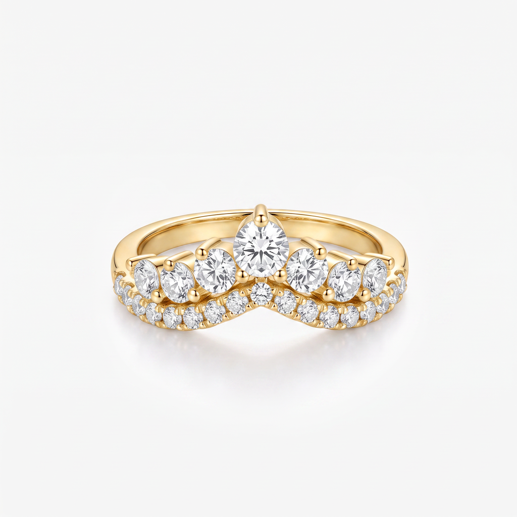 Round Moissanite Double Layer Crown Ring