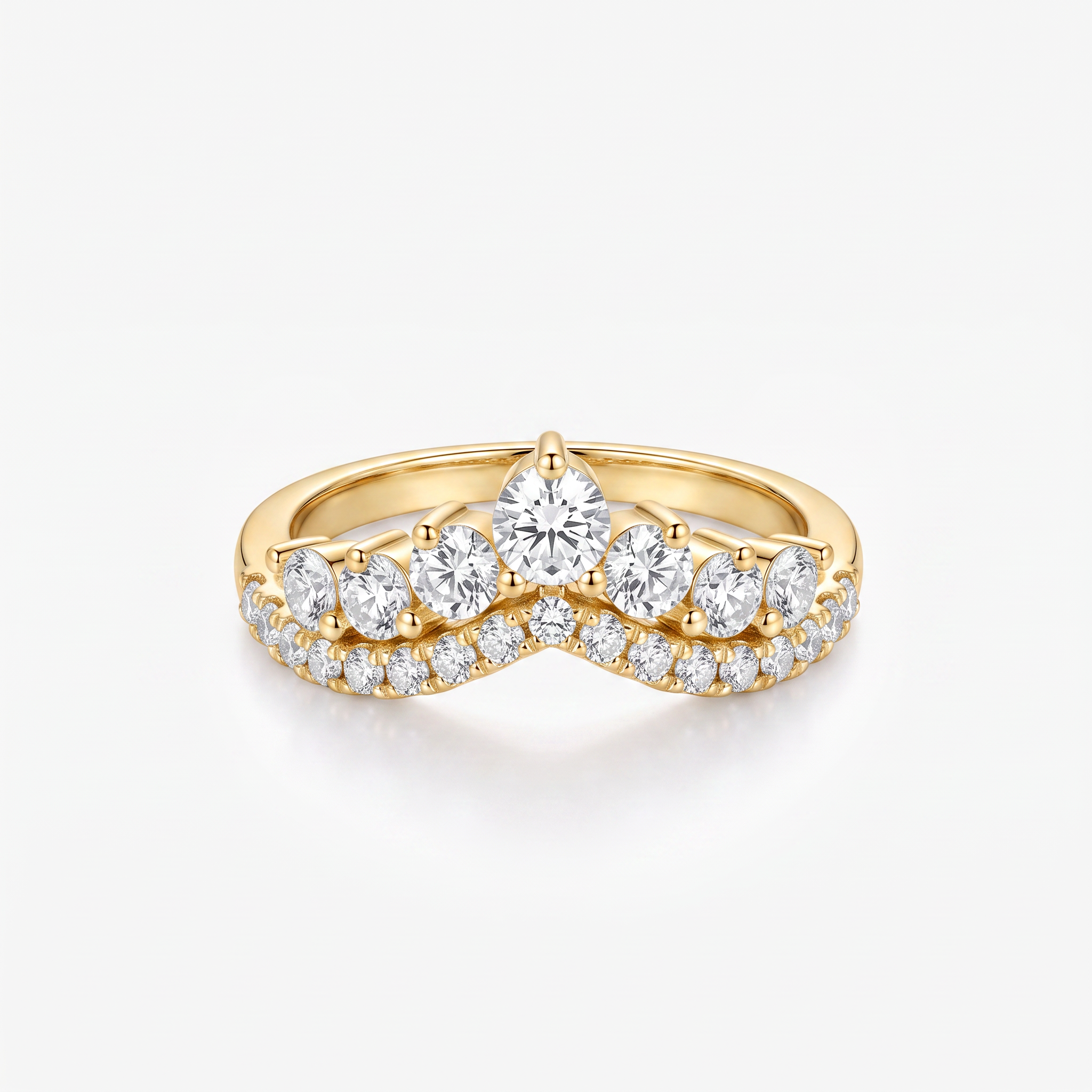 Round Moissanite Double Layer Crown Ring