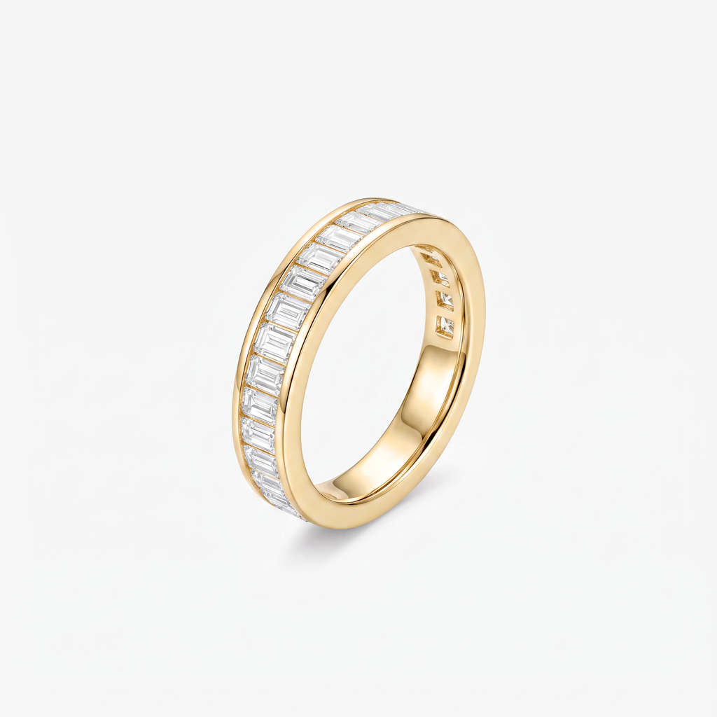 Emerald Moissanite Channel Half Eternity Band