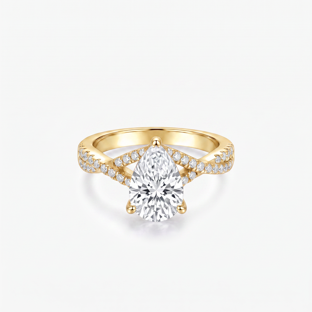 Pear Moissanite Split Shank Pavé Ring