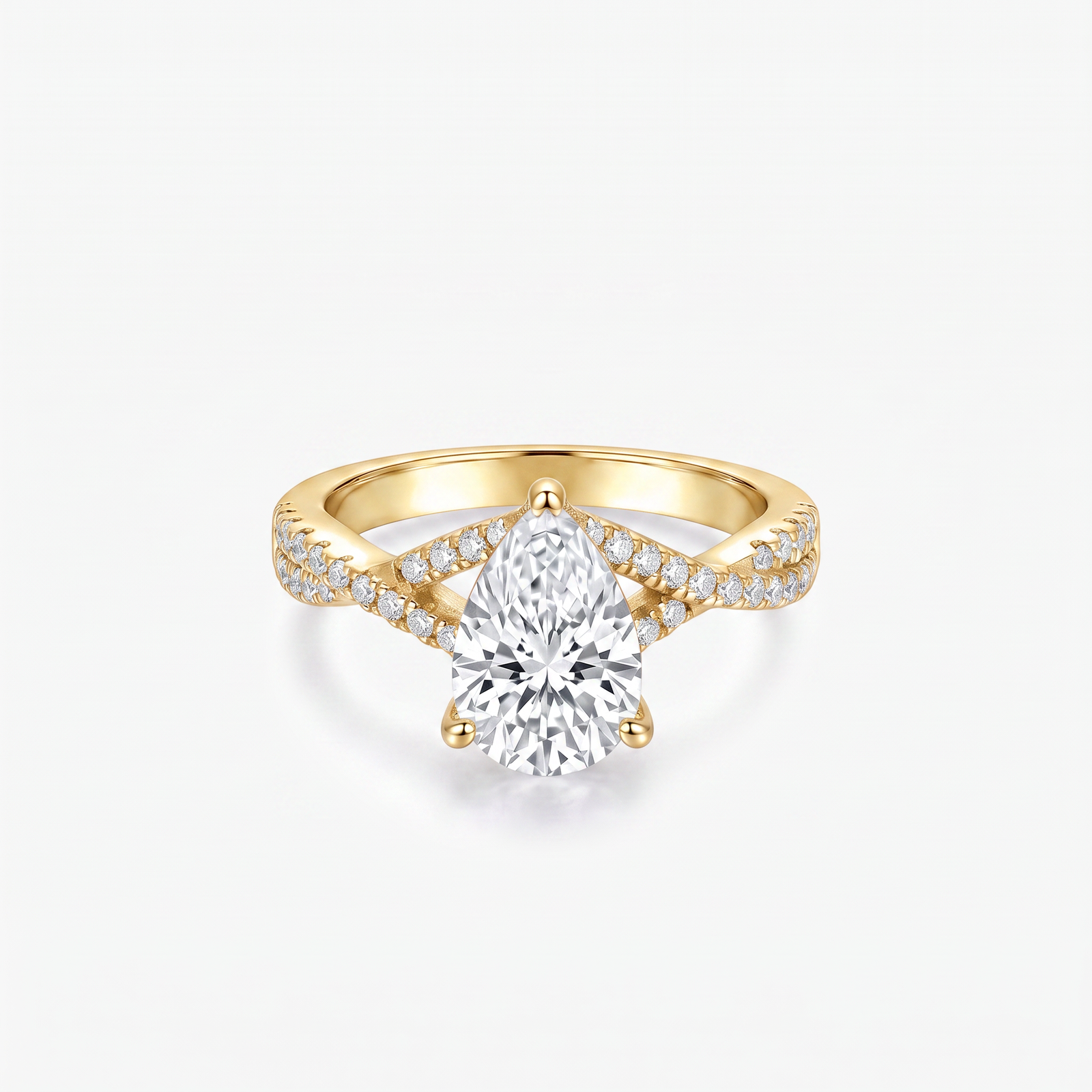 Pear Moissanite Split Shank Pavé Ring
