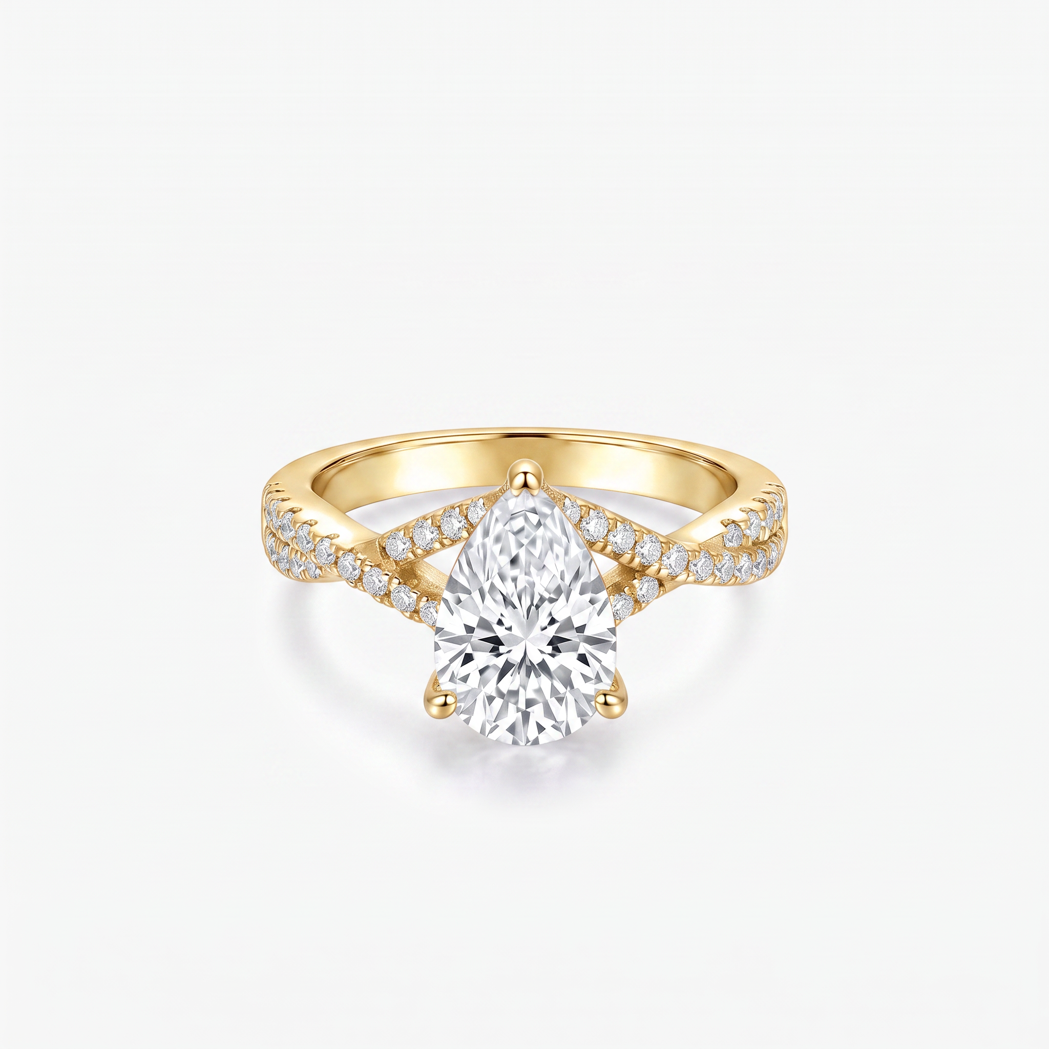 Pear Moissanite Split Shank Pavé Ring