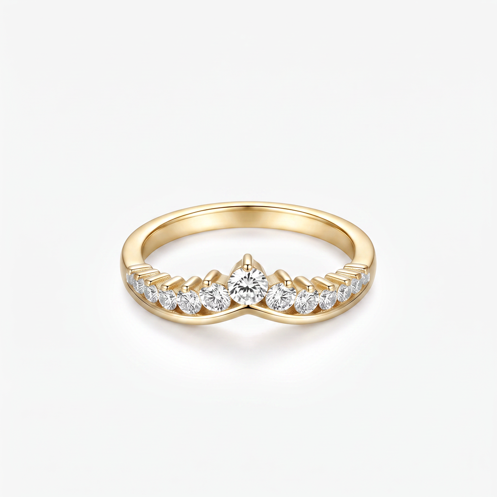 Round Moissanite Chevron Crown Band Ring