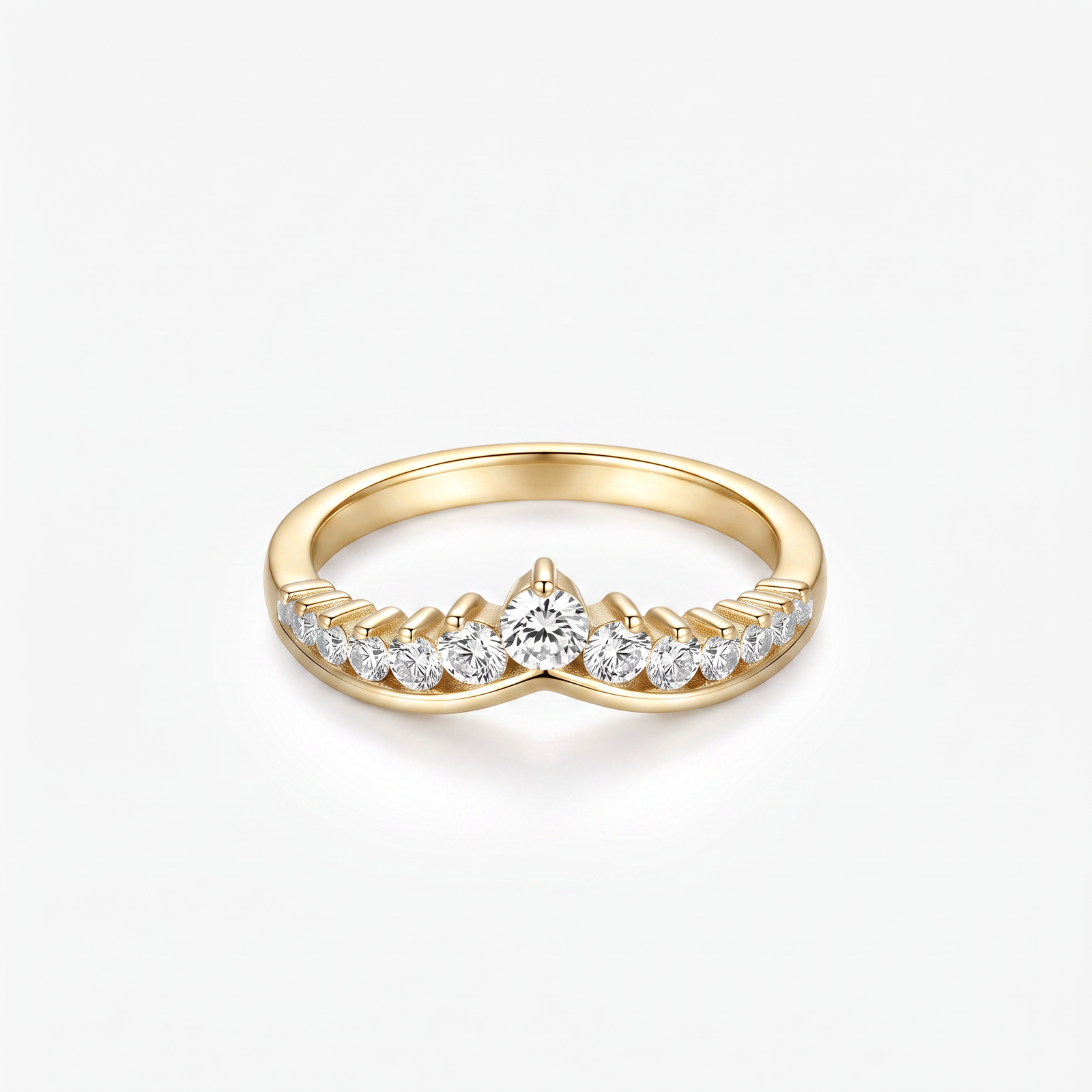 Round Moissanite Chevron Crown Band Ring