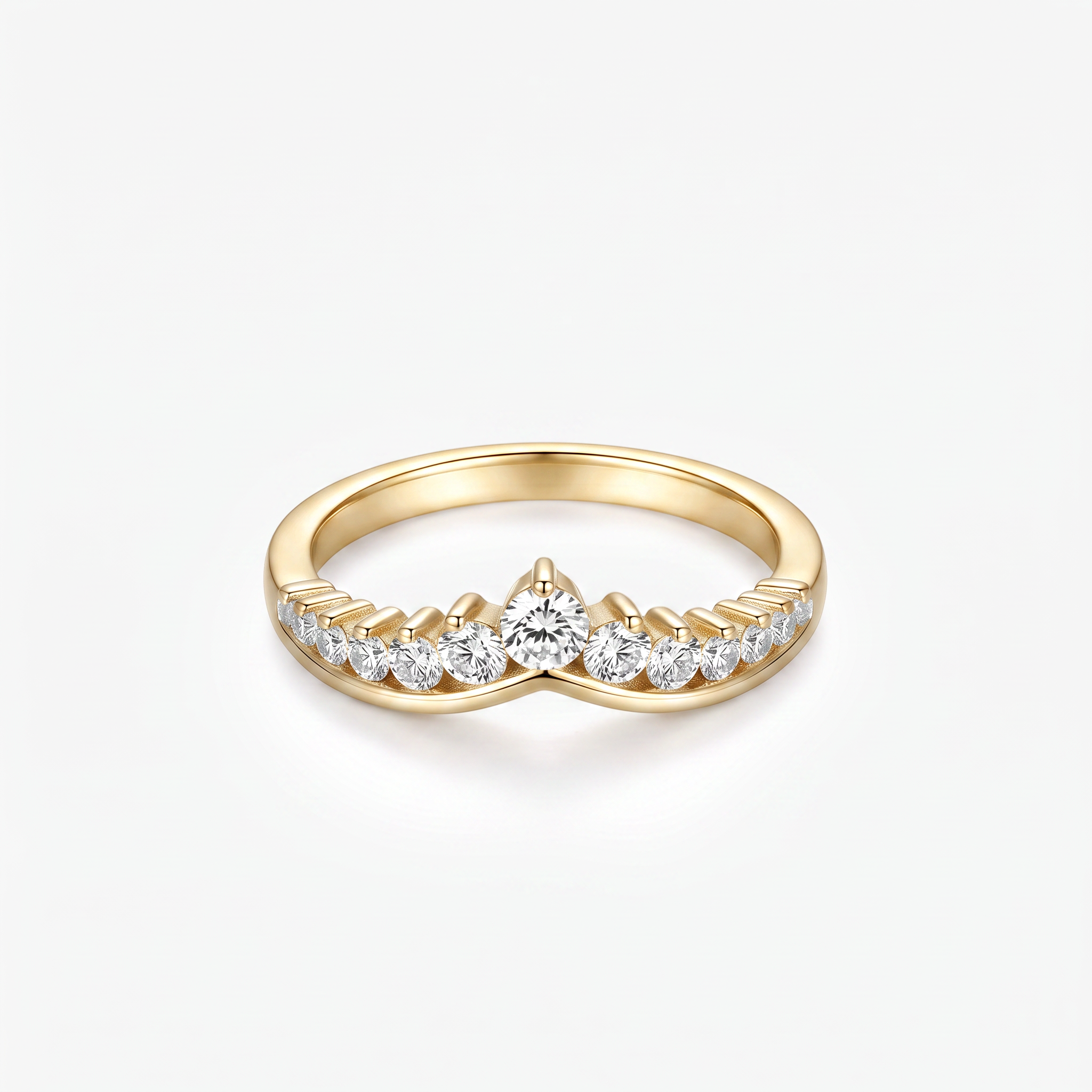Round Moissanite Chevron Crown Band Ring