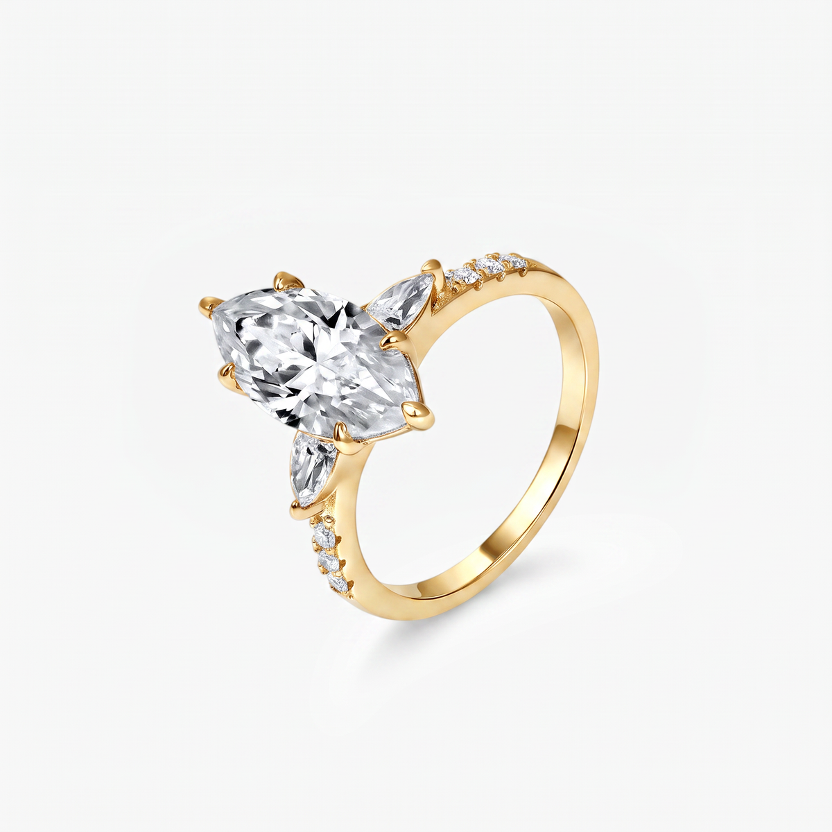 Marquise Moissanite Three Stone Pavé Ring