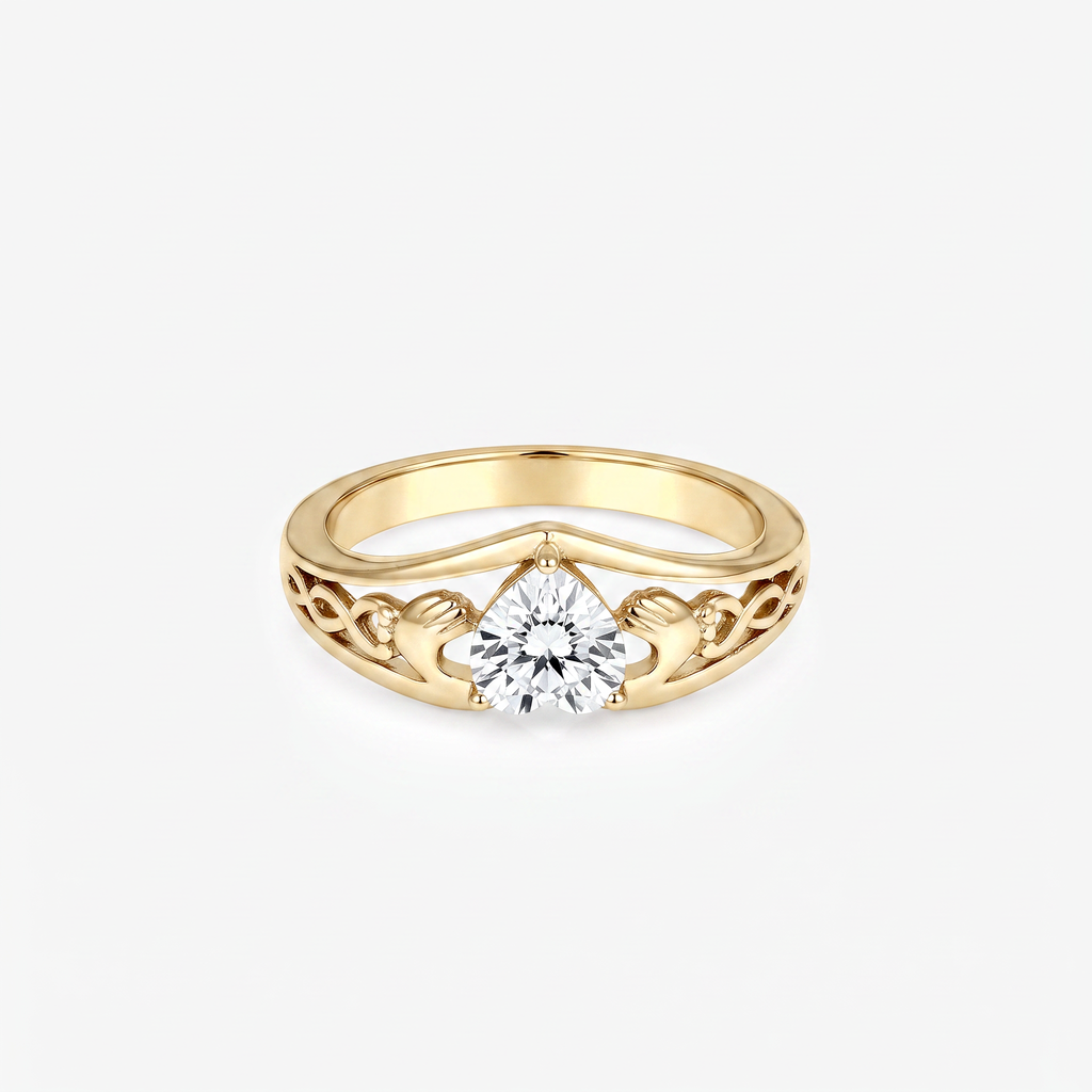 Heart Moissanite Celtic Claddagh Ring