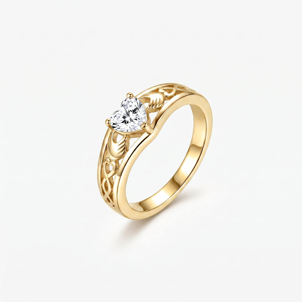 Heart Moissanite Celtic Claddagh Ring