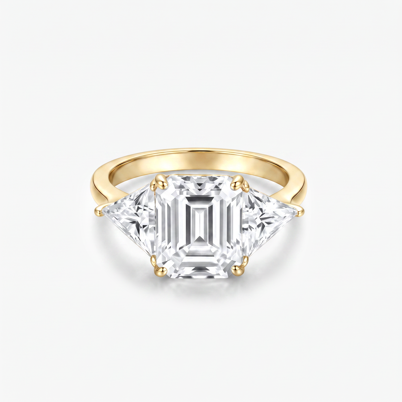 Emerald Moissanite Trillion Three Stone Ring