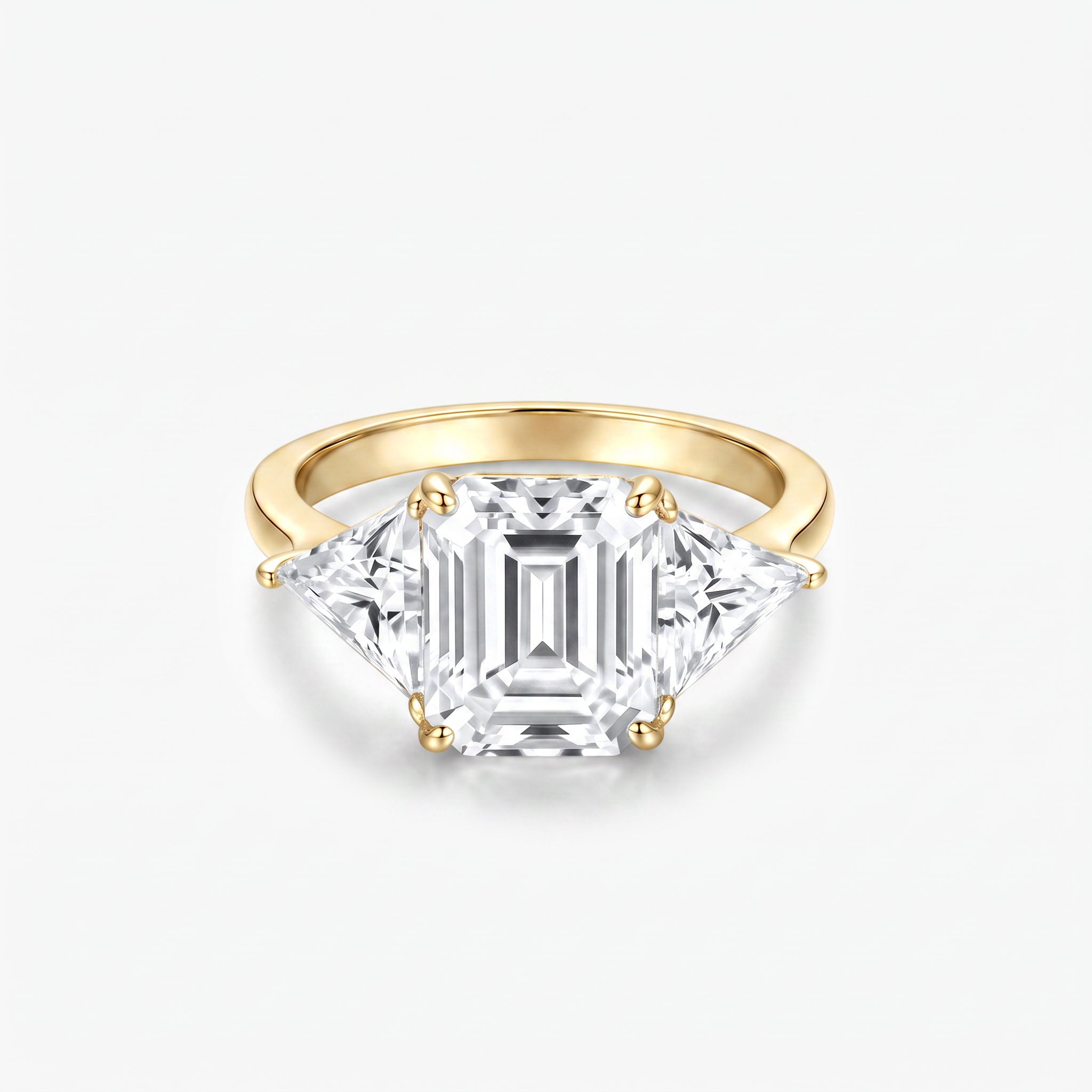 Emerald Moissanite Trillion Three Stone Ring