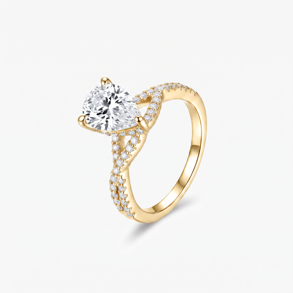 Pear Moissanite Split Shank Pavé Ring