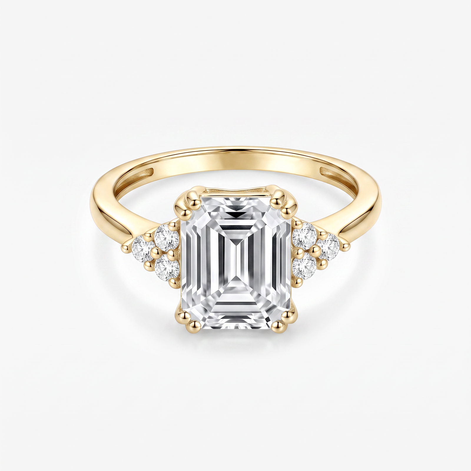Emerald Moissanite Cluster Side Stone Ring