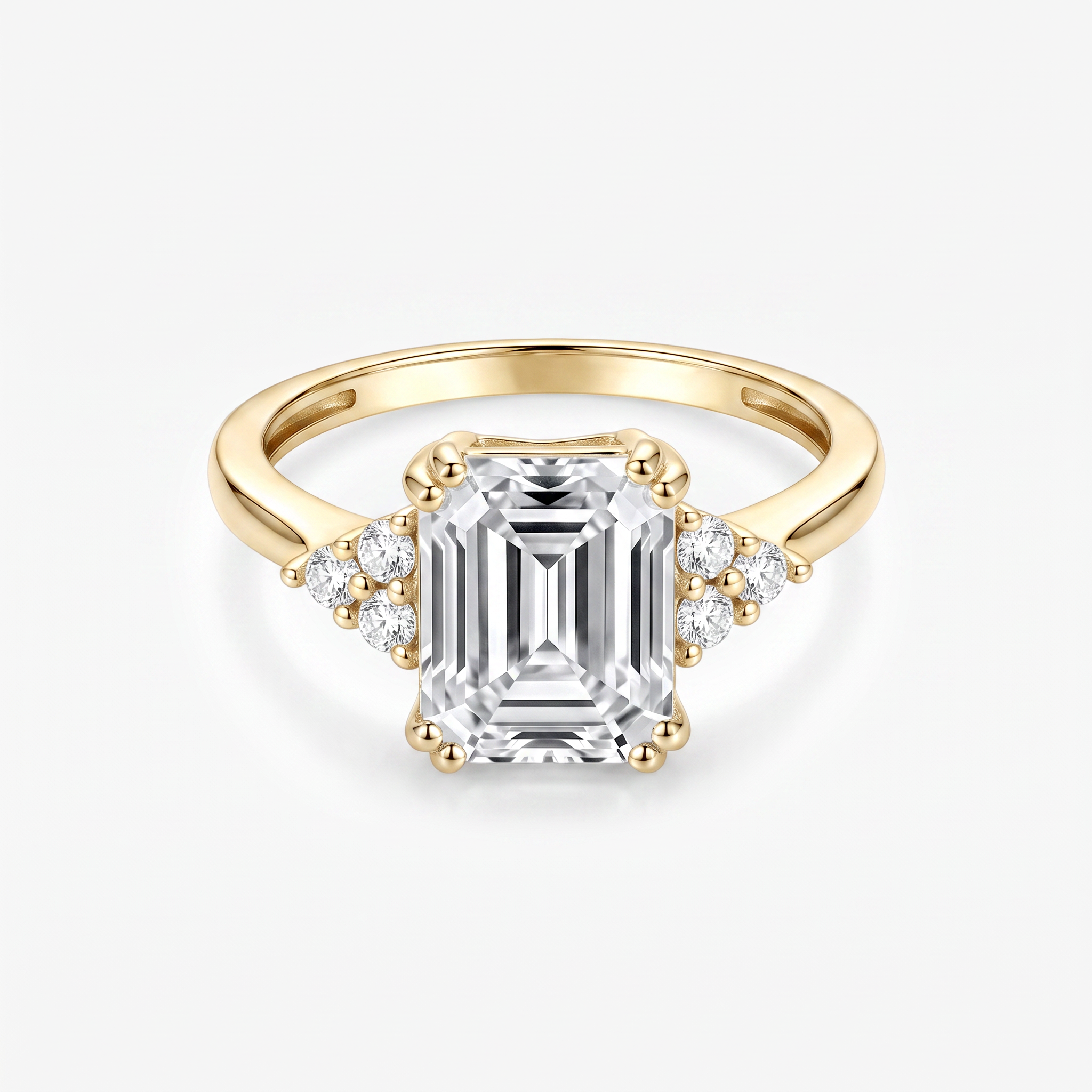 Emerald Moissanite Cluster Side Stone Ring