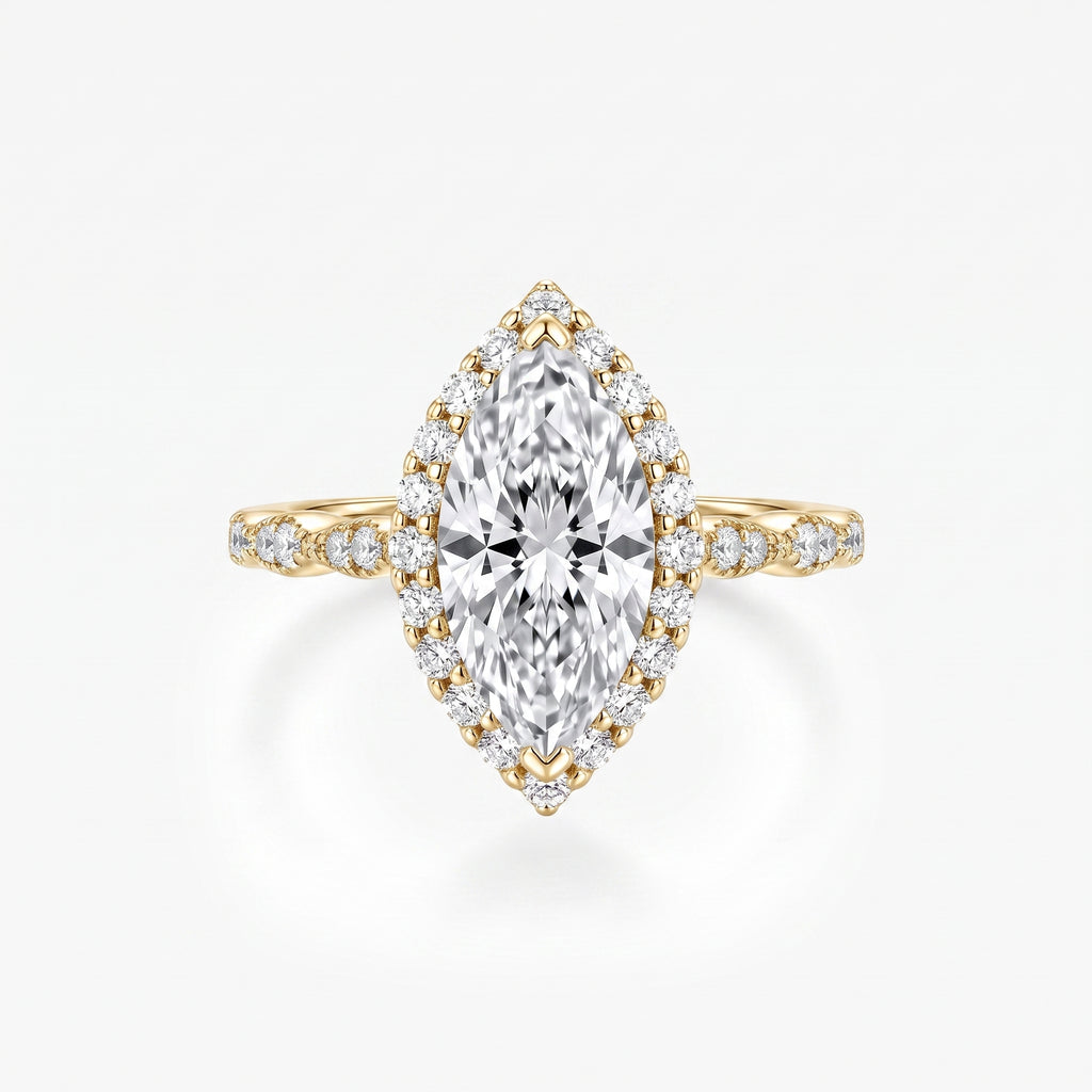 Marquise Moissanite Halo Pavé Ring